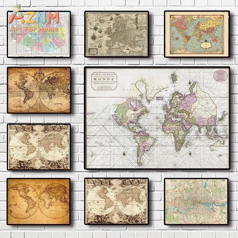 Vintage World Map Canvas Print - Star Map Poster recension och pris